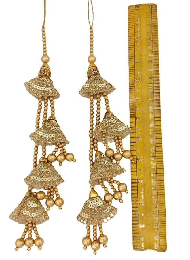 Shoppingover Golden latkan for Lehenga Heavy and Long Hand Made Blouse Tassels (Pack of 2 Latkans) - Image 3